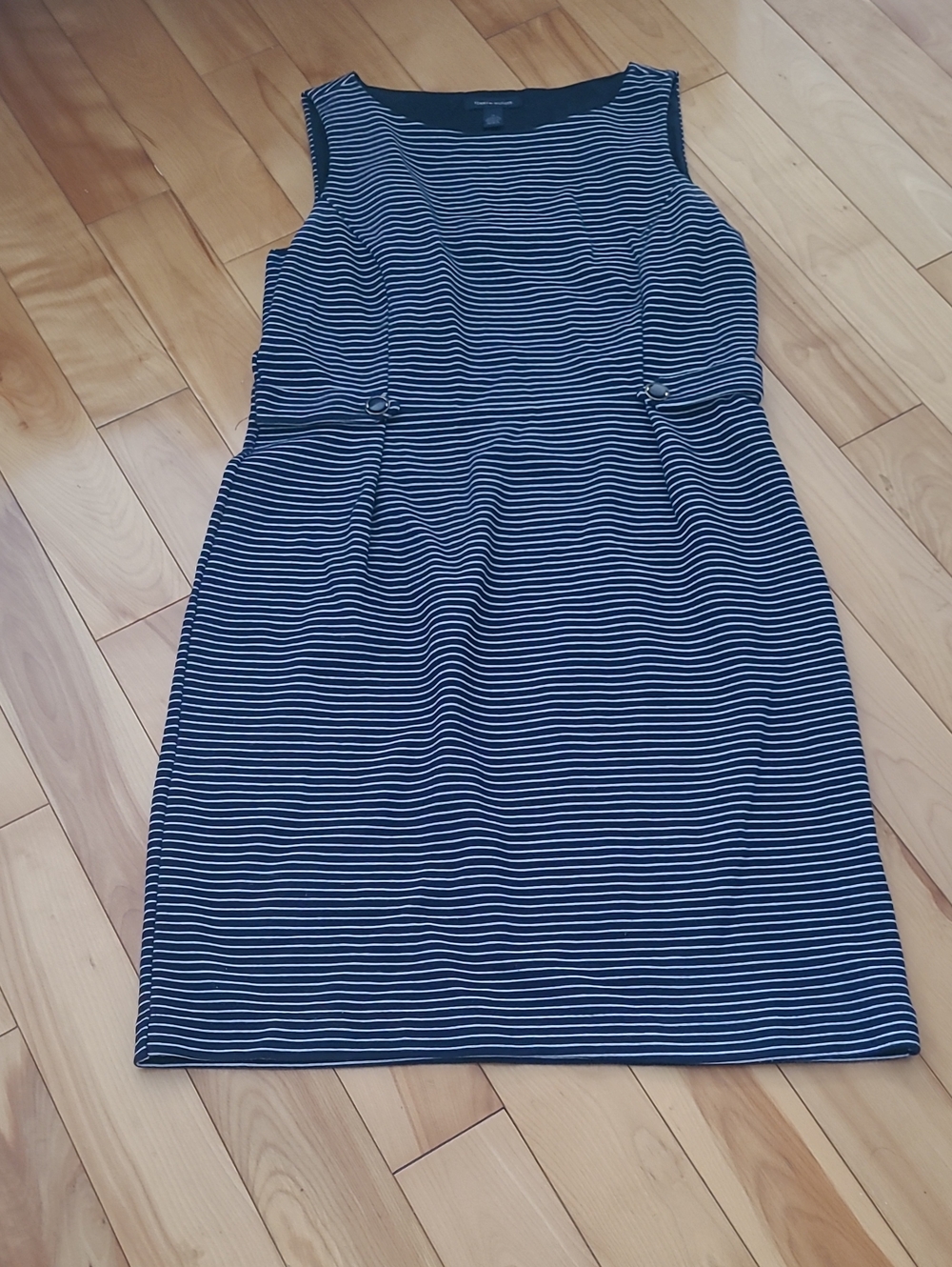 Tommy Hilfiger Navy and White Striped Sleeveless Sheath Dress
